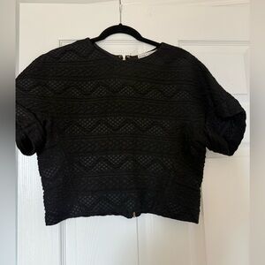 Alice + Olivia Black Textured Crop Top